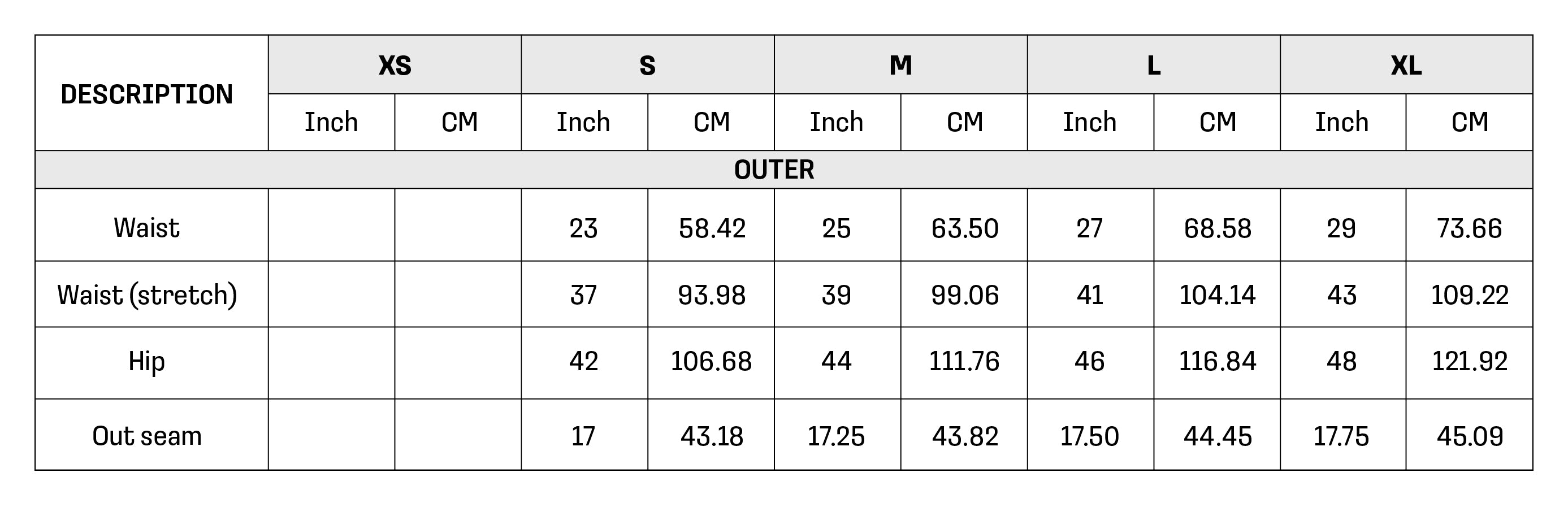Size Chart