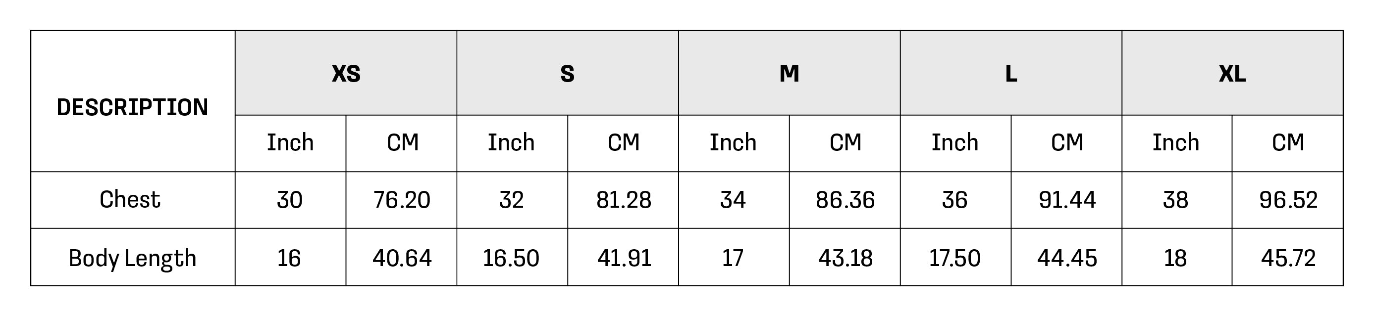 Size Chart