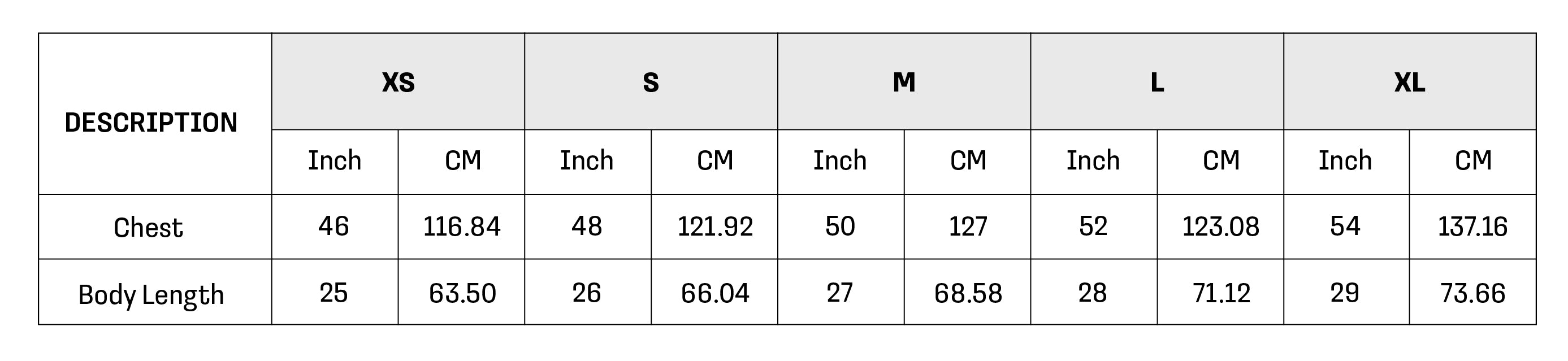 Size Chart