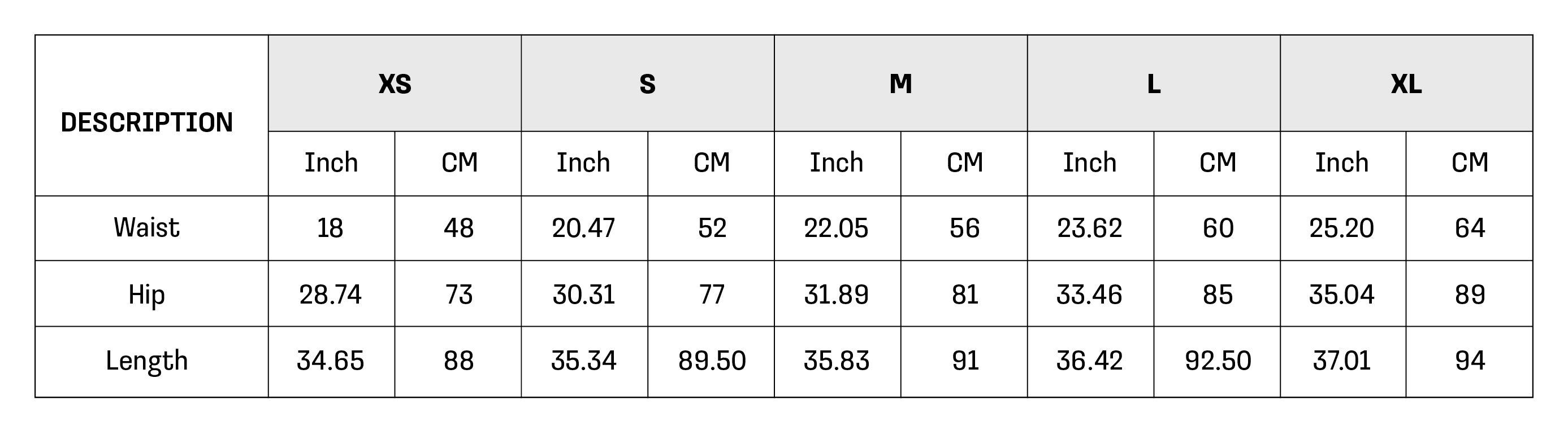 Size Chart