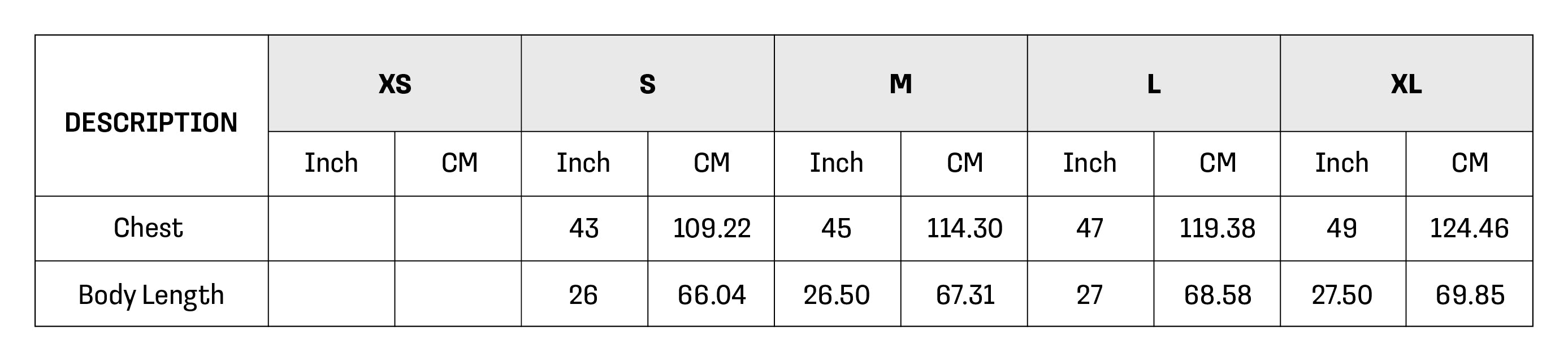 Size Chart