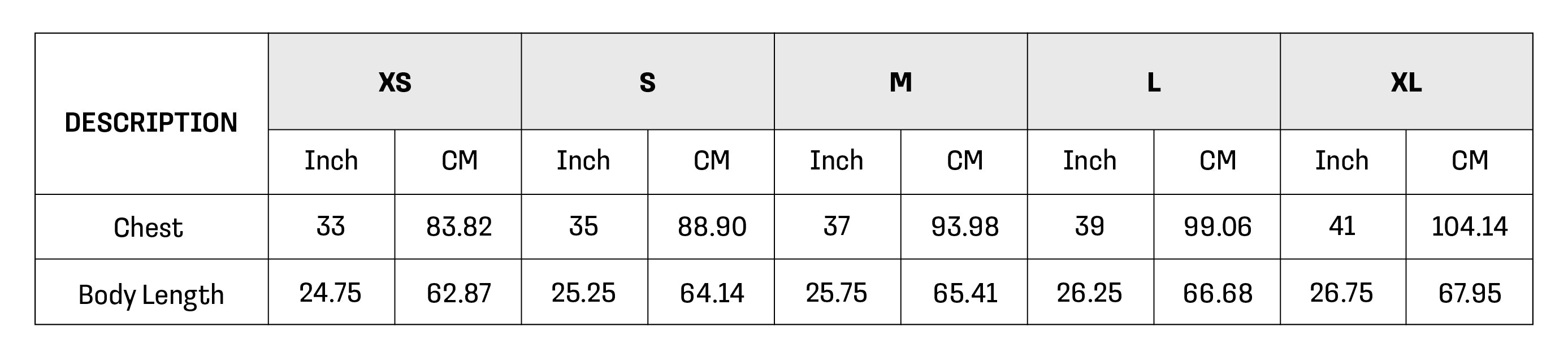Size Chart